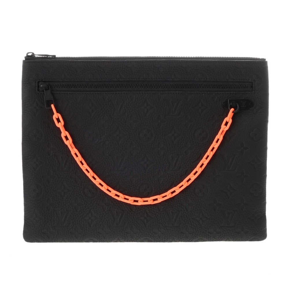 Louis Vuitton Monogram Leather Pochette Black Orange Taurillon Clutch Bag